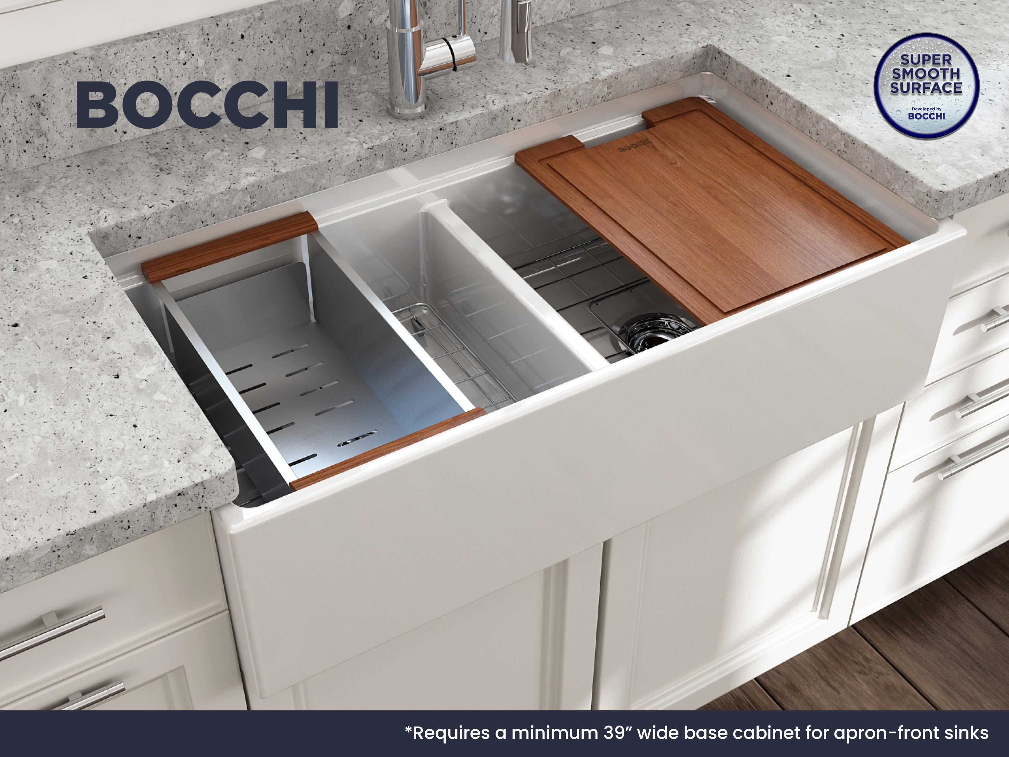 BOCCHI 1348-001-0120 Contempo Step Rim Kitchen Sink, Rectangular Shape, 10 in H x 19 in W x 33 in L, Fireclay, White, Import