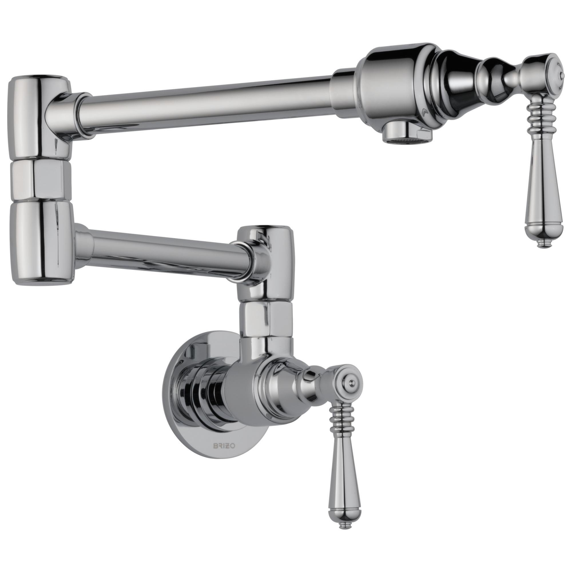 Brizo® 62810LF-PC Traditional® Pot Filler Faucet, 4 gpm Flow Rate, Swivel Spout, Polished Chrome, 2 Handles, Import