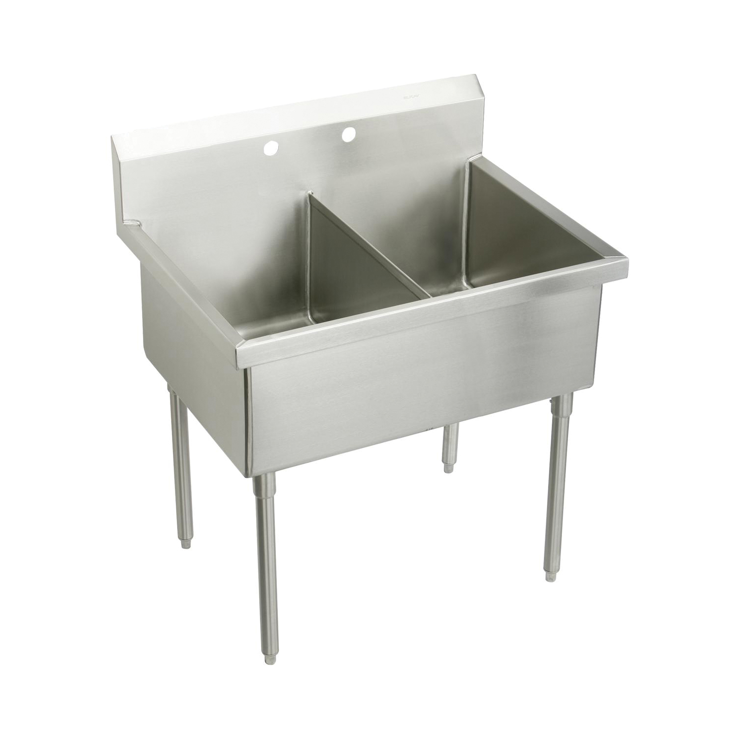Elkay® WNSF82602 Scullery Sink, 63 in L x 27-1/2 in W x 44 in H, Floor Mount, 304 Stainless Steel, 2 Bowls, 8 in Faucet Hole Spacing, 8 in Backsplash