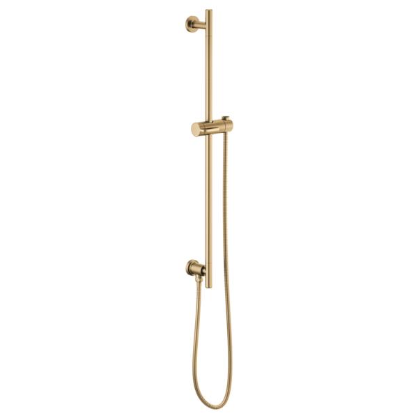 Brizo® 74792-GL Essential™ Shower Series Linear Round Universal Wall Slide Bar With Adjustable Slide, 28-7/8 in L Bar, 4-3/8 in OAD, Luxe Gold, Import