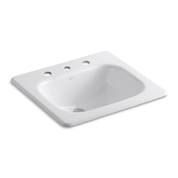Kohler® 2895-8-0 Tahoe® Self-Rimming Bathroom Sink With Overflow Drain, Rectangular Shape, 8 in Faucet Hole Spacing, 21 in W x 19 in D x 8-9/16 in H, Drop-In Mount, Enameled Cast Iron, White