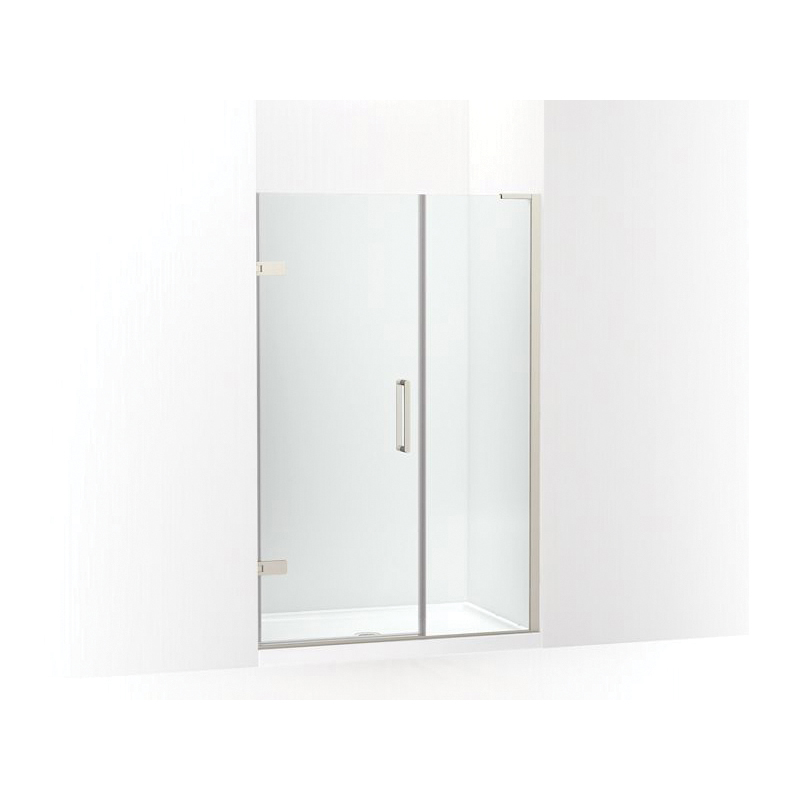 Kohler® 27604-10L-BNK Pivot Shower Door, Crystal Clear Tempered Glass, Frameless Anodized Brushed Nickel Frame, 45-1/4 to 46 in Opening Width, 3/8 in THK Glass