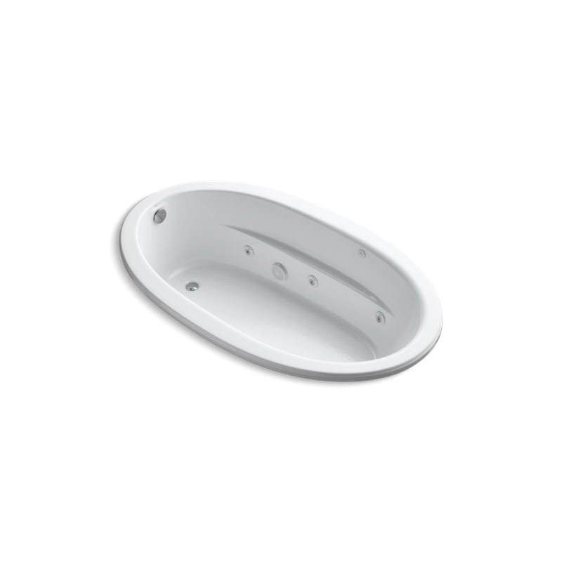 Kohler® 1164-CB-0 Bathtub With Custom Pump Location, Sunward®, Whirlpool, Oval Shape, 72 in L x 42 in W, End Drain, White