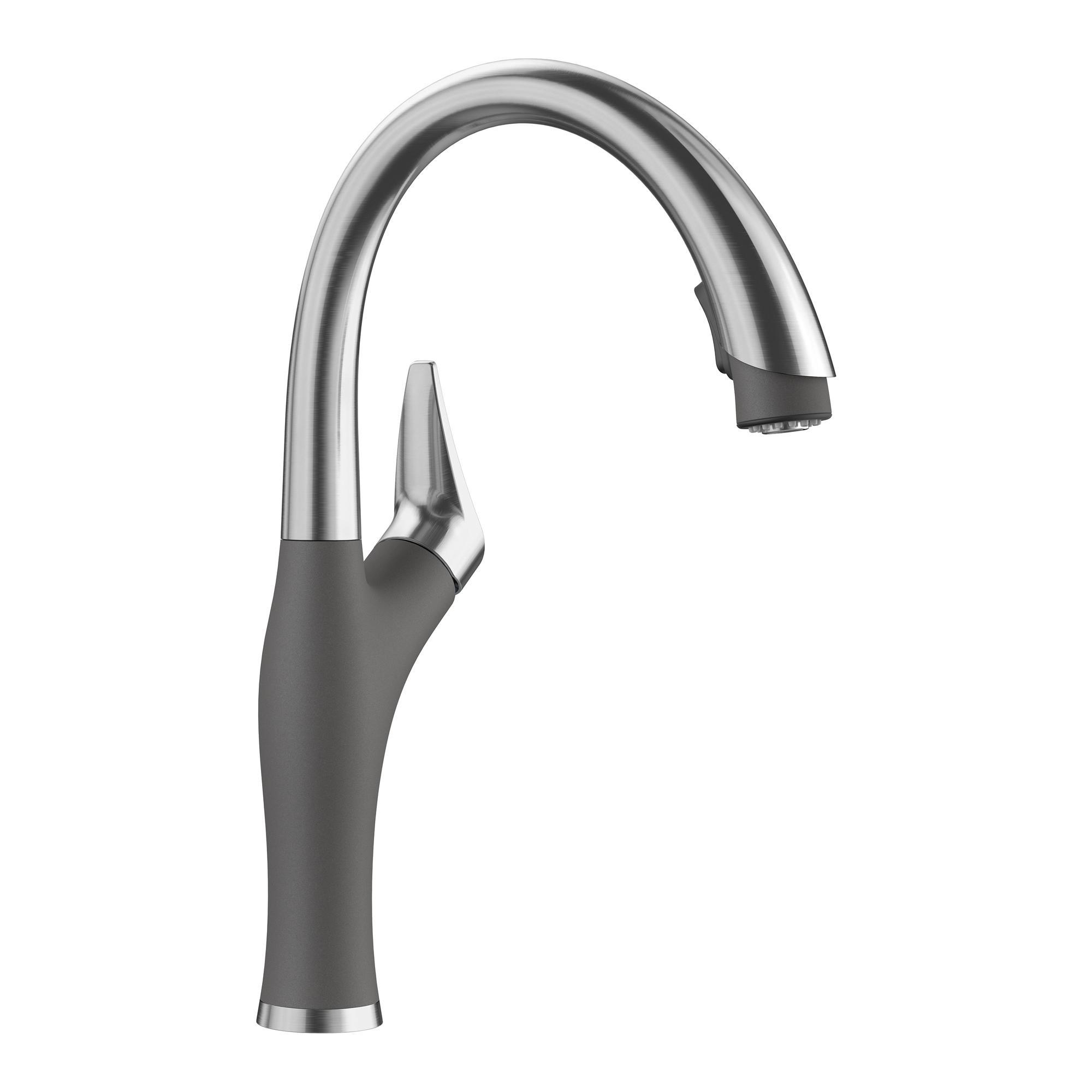 Blanco 442033 ARTONA™ Kitchen Faucet With Dual Spray, 1.5 gpm Flow Rate, Cinder/Stainless, 1 Handles, 1 Faucet Holes, Function: Traditional