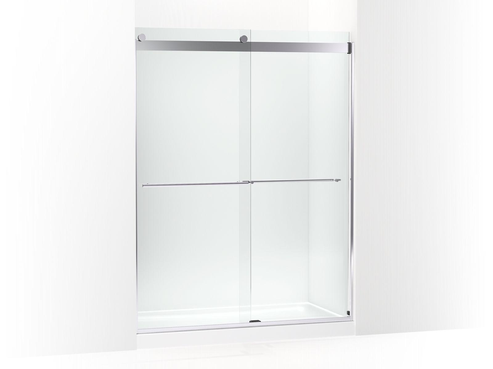 Kohler® 702424-L-SHP 702424-L Levity® Plus Sliding Door, Frameless Frame, Crystal Clear Tempered Glass, Bright Polished Silver, 5/16 in THK Glass, 71-9/16 in H Opening, 56-5/8 to 59-5/8 in W Opening
