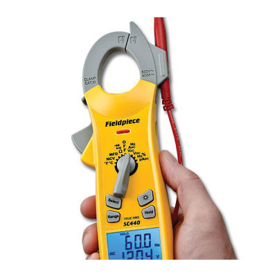 Fieldpiece SC440 Clamp Meter, 500 Ohm to 50 MOhm, 500 Hz to 1 MHz, 1.2 in Jaw, Dual Backlit Display
