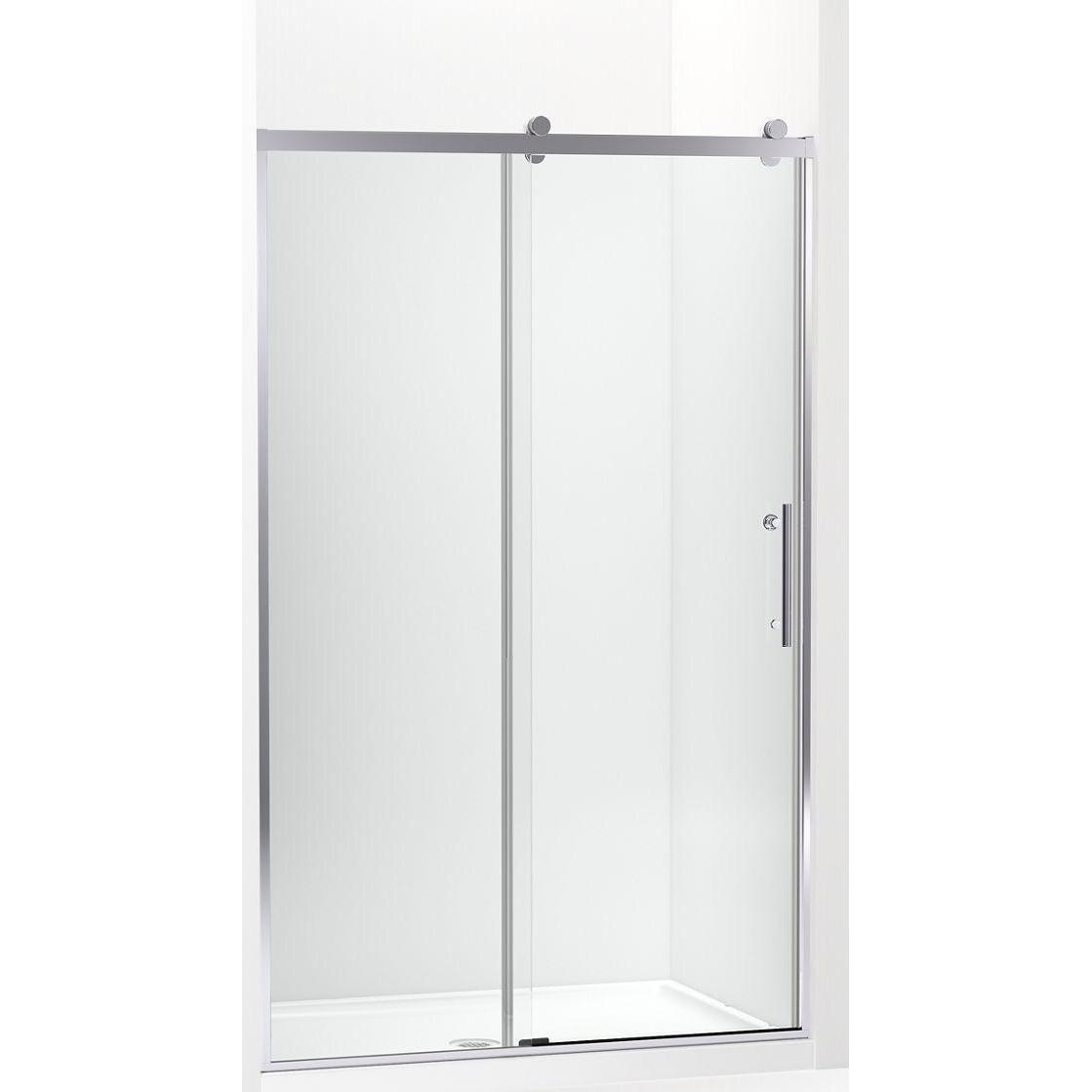 Kohler® 702254-10L-SHP 702254-10L Rely® Door, Frameless Frame, Crystal Clear Tempered Glass, Bright Polished Silver, 3/8 in THK Glass, 73-7/8 in H Opening, 44-5/8 to 47-5/8 in W Opening
