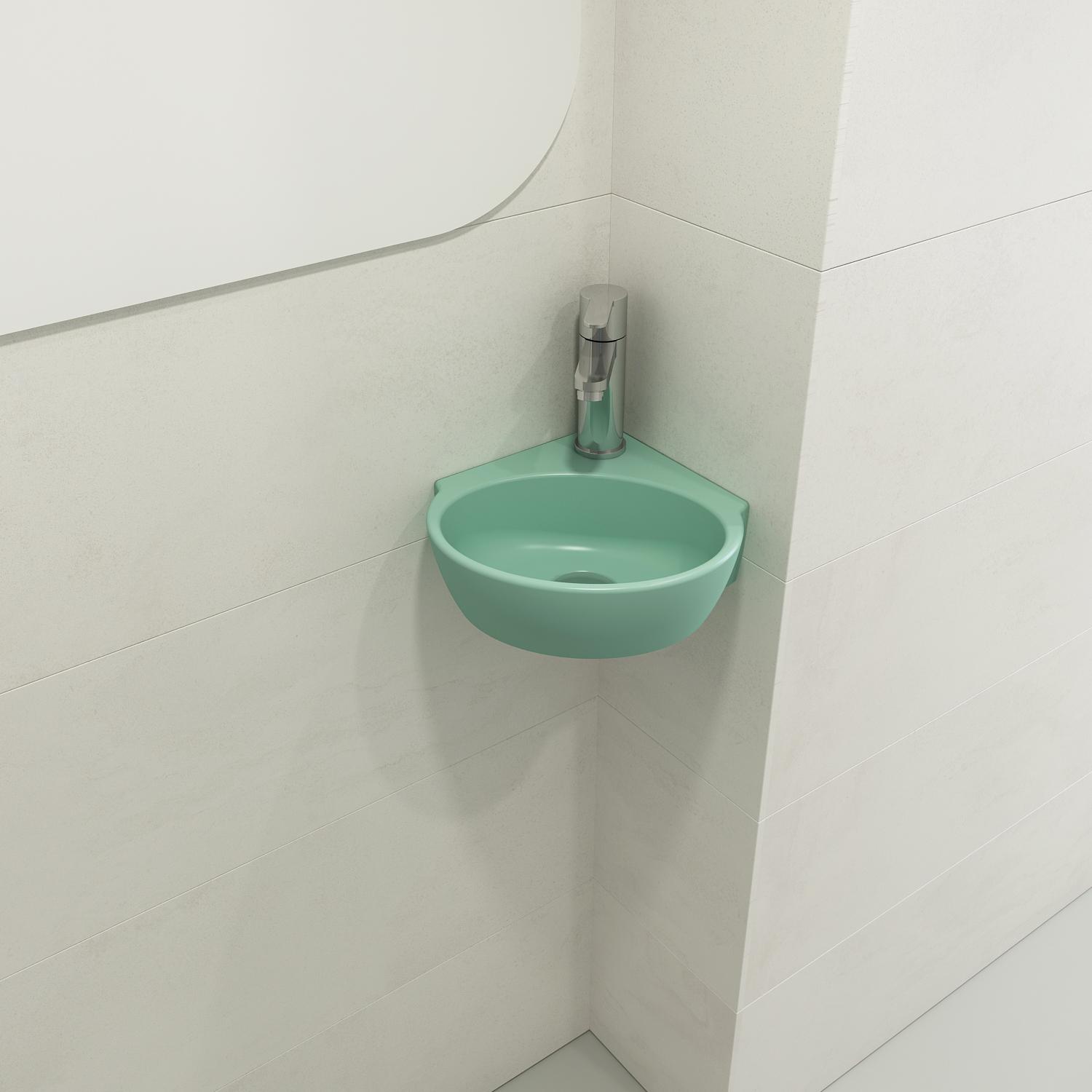 BOCCHI 1392-033-0126 Milano Corner Sink, 3.5 in H x 11.75 in W x 12.5 in L, Wall Mount, Fireclay, Matte Mint Green, Import