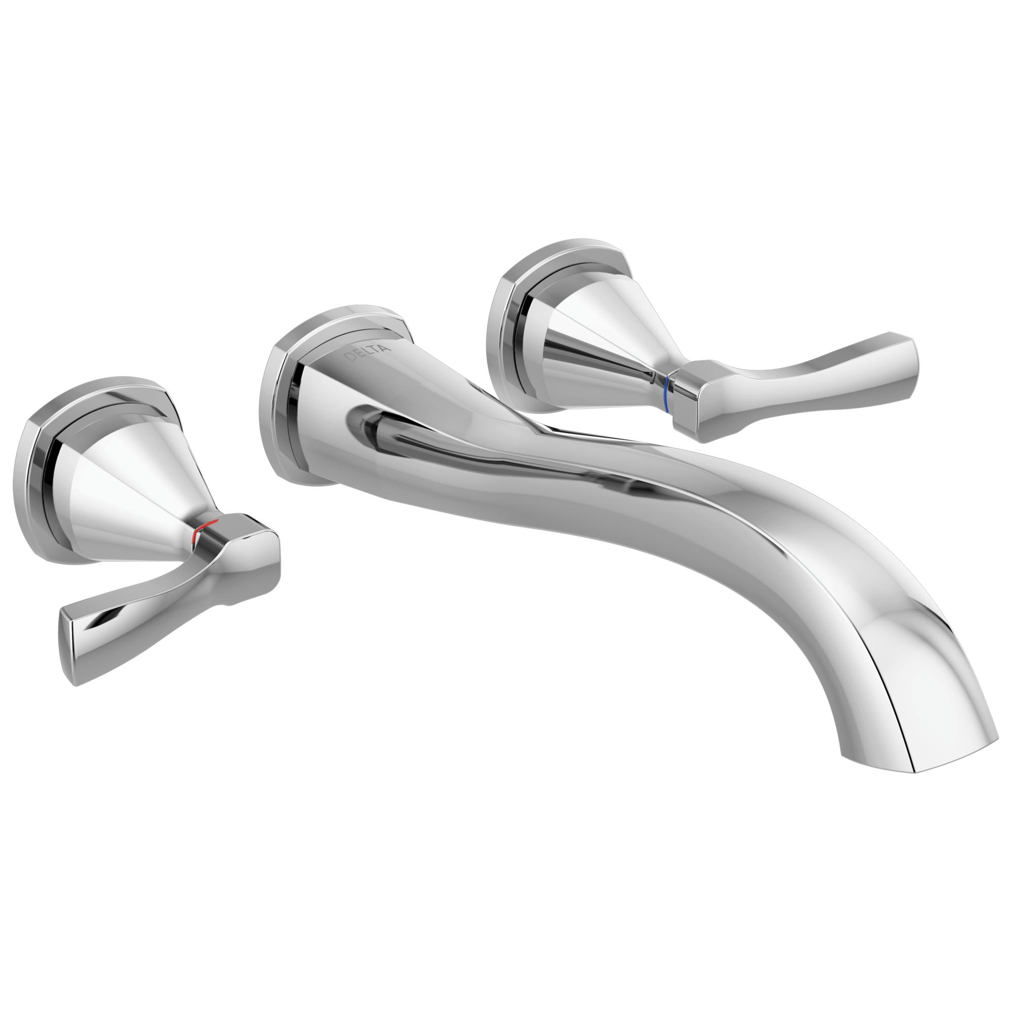 DELTA® T5776-PR-WL Stryke® Deck Mount Tub Filler, 8 gpm Flow Rate, 8 in Center, Chrome, 2 Handles, Import, Commercial