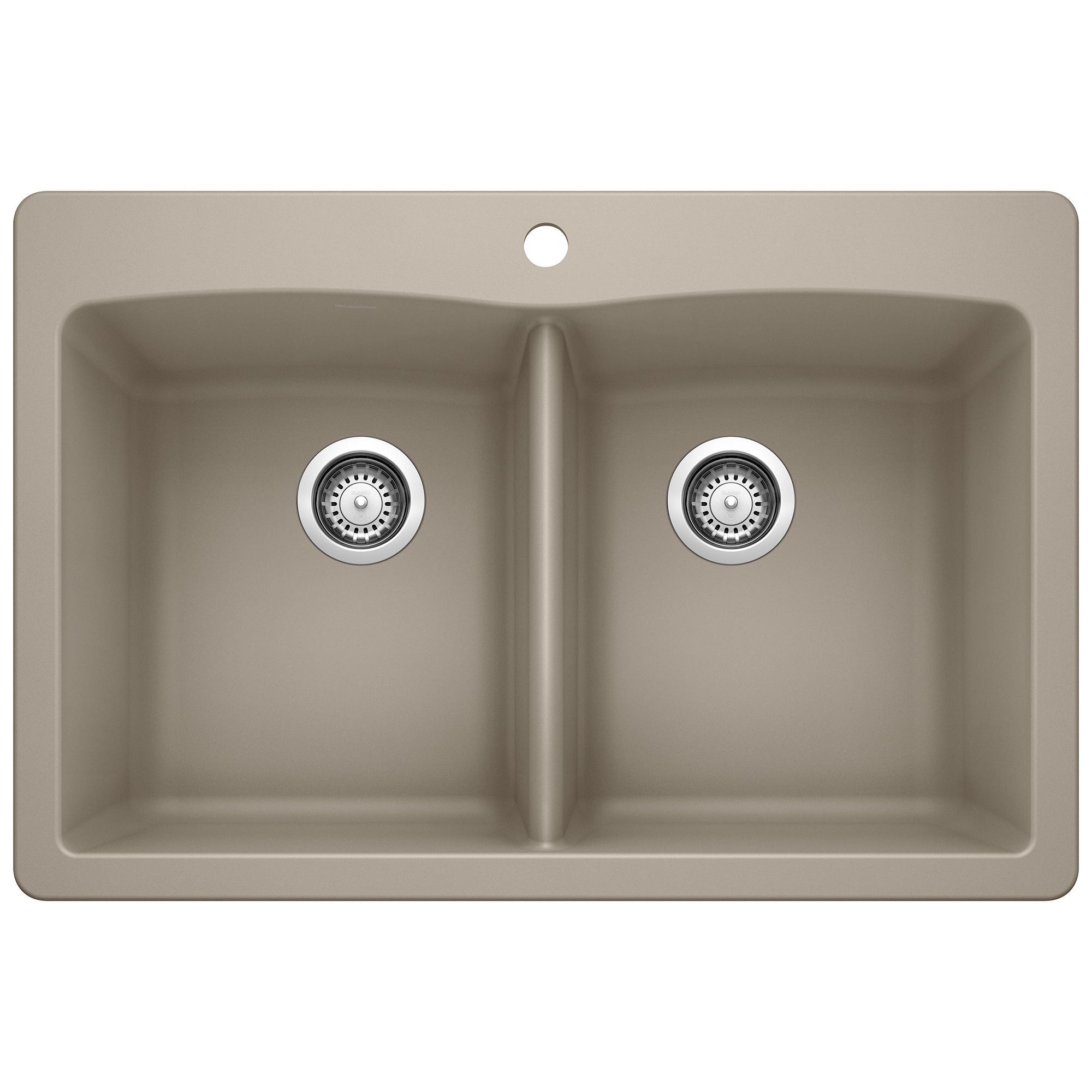 Blanco 441285 DIAMOND™ SILGRANIT® Equal Double Bowl Dual Mount Kitchen Sink With Ledge, DIAMOND™ SILGRANIT®, Rectangle Shape, 1 Faucet Holes, 33 in W x 22 in H, Granite, Truffle, Import