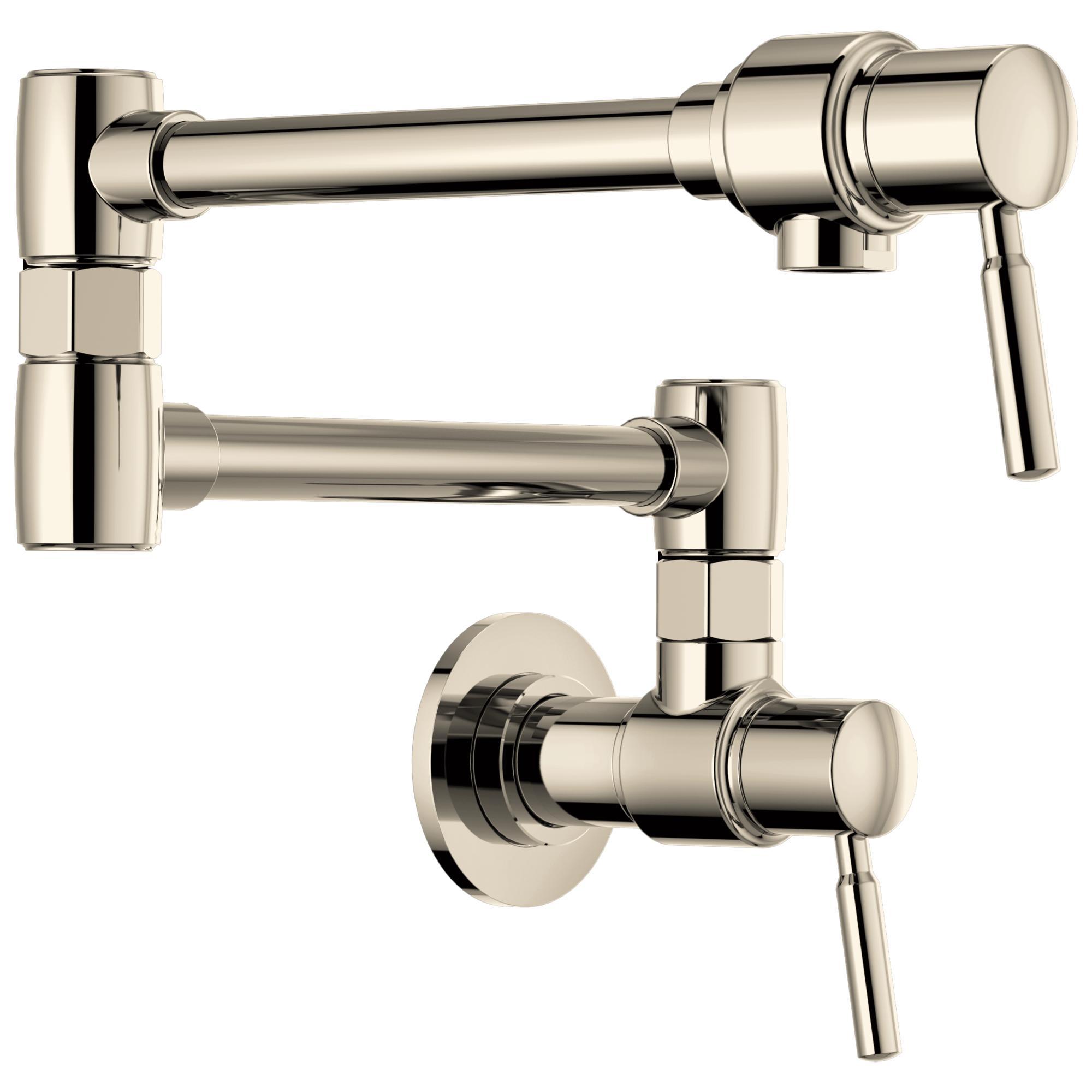 Brizo® 62820LF-PN Euro Pot Filler Faucet, 4 gpm Flow Rate, Swivel Spout, Polished Nickel, 2 Handles, Import
