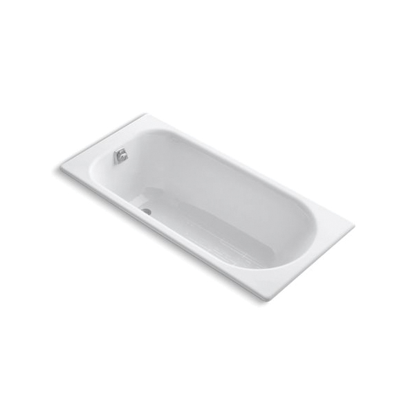 Kohler® 941-0 Soissons® Bathtub With Reversible Drain, Rectangular Shape, 59 in L x 16 in W, End Drain, Enamel Coated/White