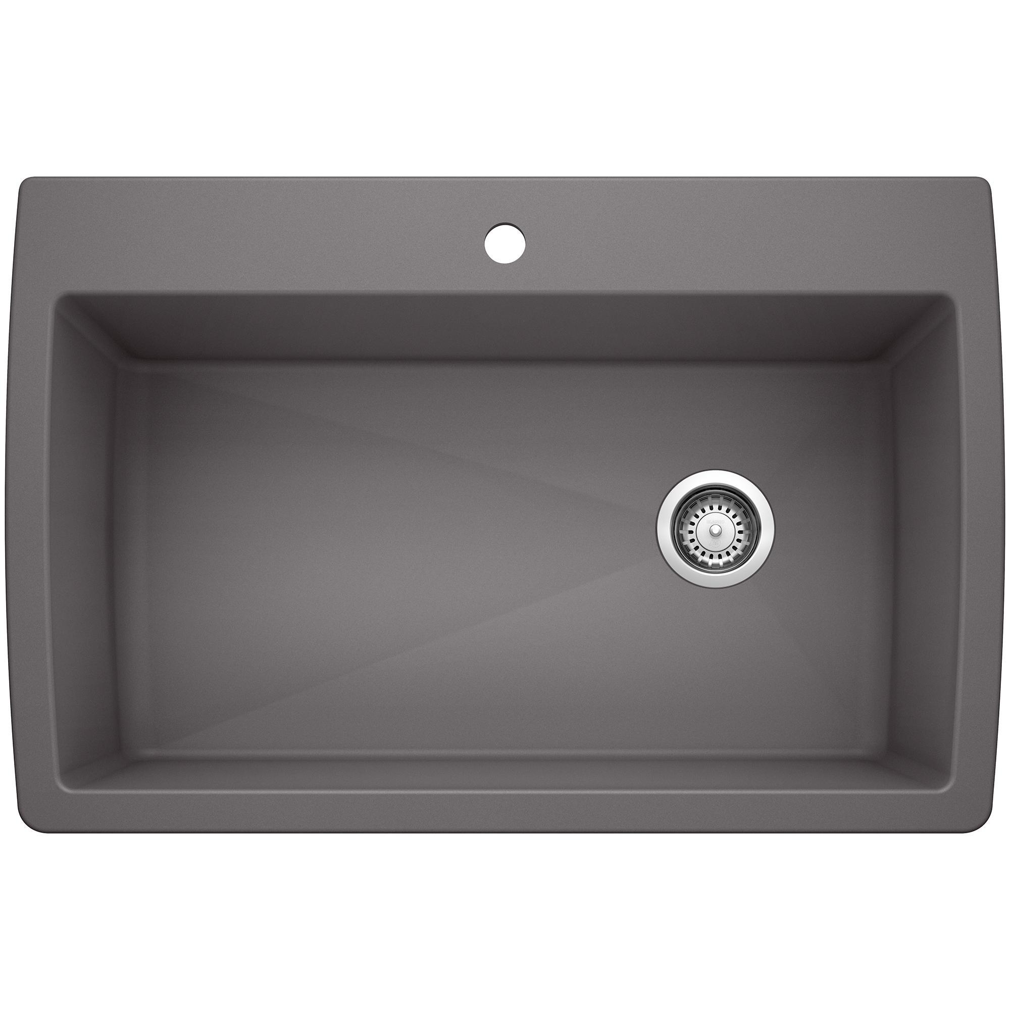 Blanco 441467 DIAMOND™ SILGRANIT® Super Single Bowl Dual Mount Kitchen Sink, Rectangle Shape, 1 Faucet Holes, 33-1/2 in W x 22 in H, Granite, Cinder