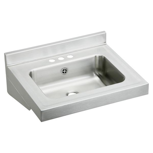 Just Manufacturing A33338-32-J Overflow Lavatory Sink, Rectangular Shape, 8 in Faucet Hole Spacing, 10 in H x 19 in W x 22 in L, 304 Stainless Steel, Buffed Satin, Domestic