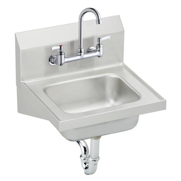 Just Manufacturing A544912-T-J Faucet/Drain/P-trap Hand Wash Sink, Rectangular Shape, 13 in H x 15-1/2 in W x 16-3/4 in L, Wall Mounting, Stainless Steel, Brushed, Import