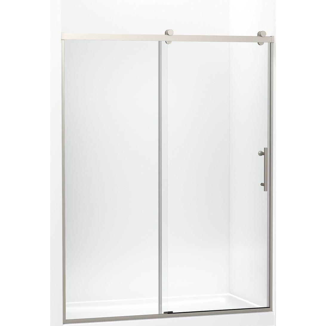 Kohler® 702256-10L-BNK 702256-10L Rely® Door, Frameless Frame, Crystal Clear Tempered Glass, Anodized Brushed Nickel, 3/8 in THK Glass, 73-7/8 in H Opening, 56-5/8 to 59-5/8 in W Opening
