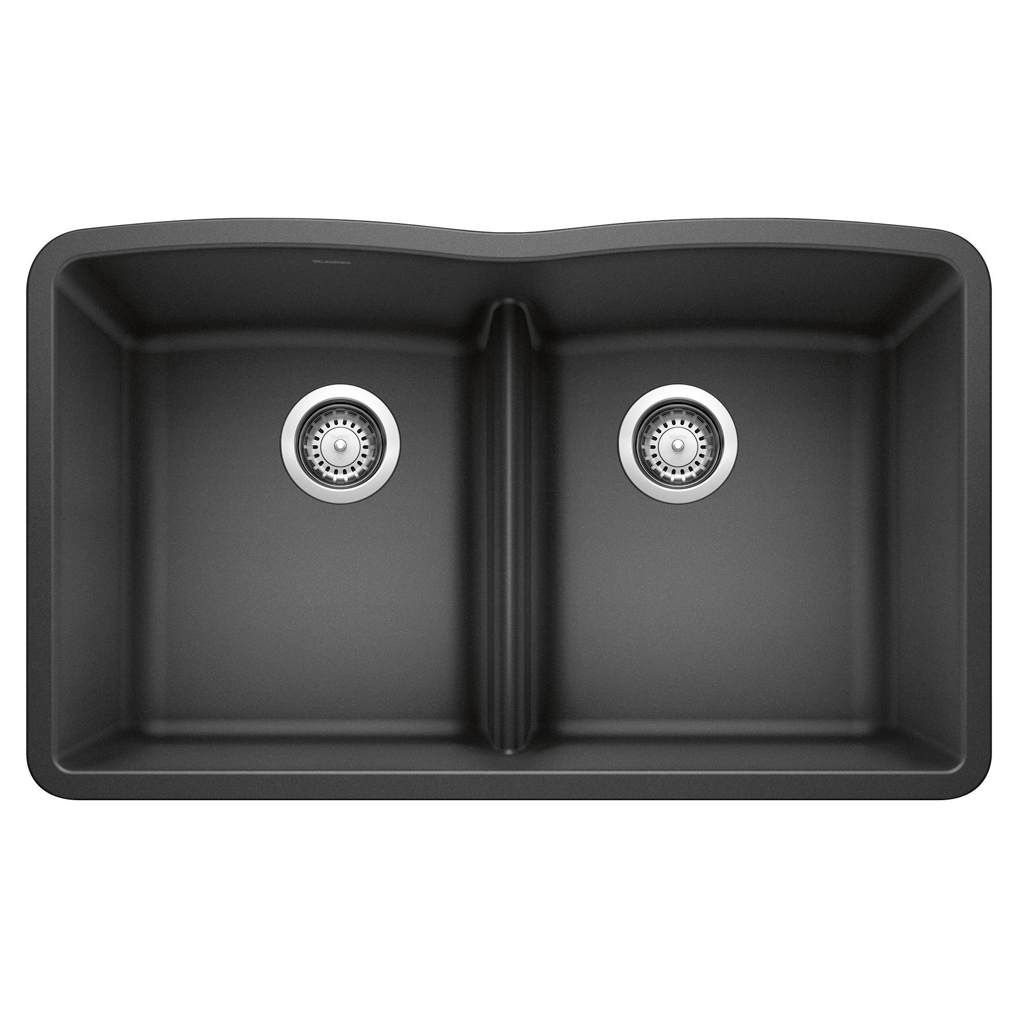 Blanco 442075 DIAMOND™ SILGRANIT® Equal Double Low Divide Bowl Composite Sink, Anthracite, Rectangle Shape, 14-1/2 in Left, 14-1/2 in Right L x 17 in Left, 17 in Right W x 9-1/2 in Left, 9-1/2 in Right D Bowl, 32 in L x 19-1/4 in W, Granite