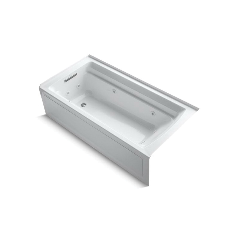Kohler® 1124-LA-0 Archer® Bathtub With Integral Front Apron, Whirlpool, Rectangle Shape, 72 in L x 36 in W, Left Drain, White