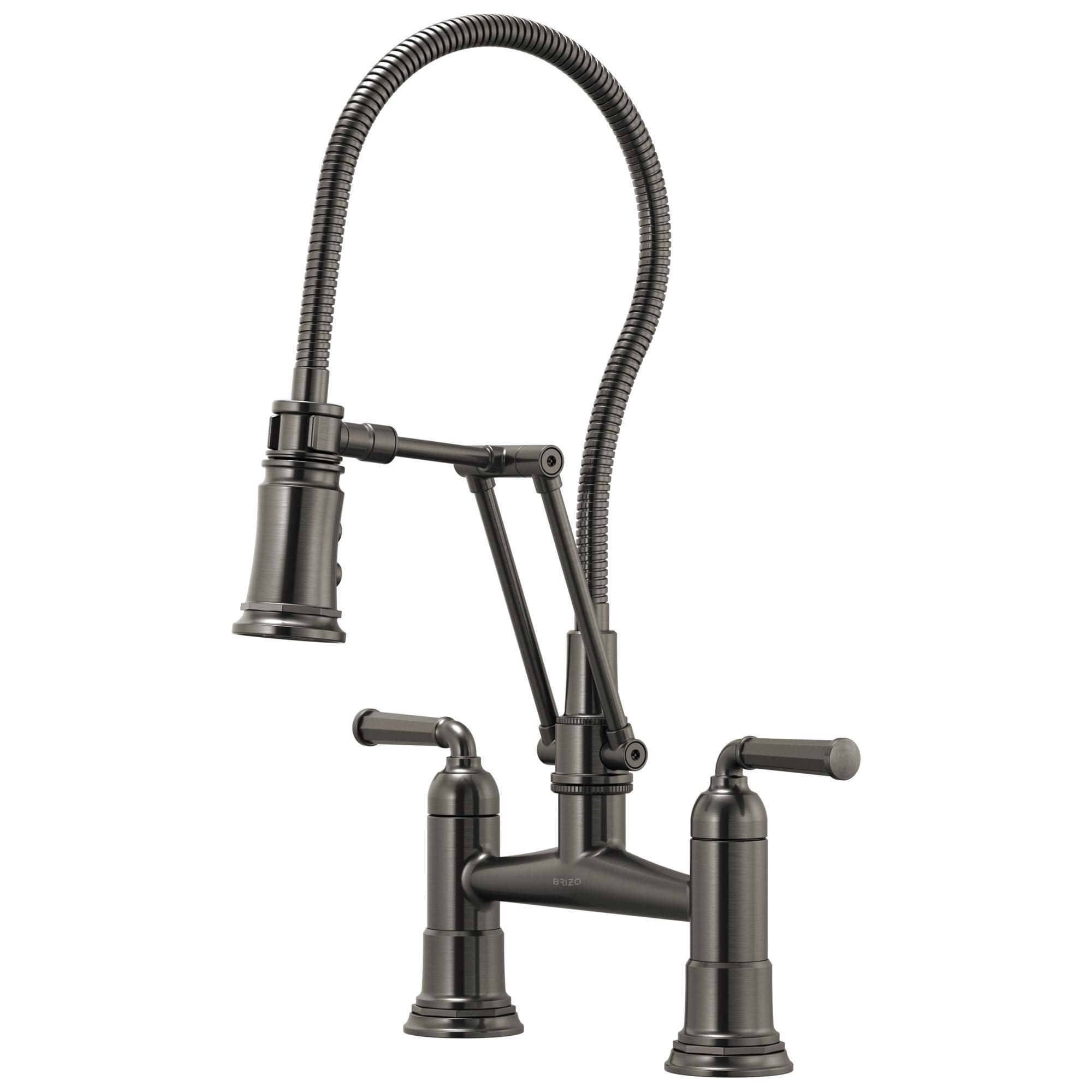 Brizo® 62174LF-SL Rook® Articulating Bridge Faucet With Finished Hose, Commercial, 1.8 gpm Flow Rate, 8 in Center, 360 deg Swivel Spout, Luxe Steel, 2 Handles, Domestic