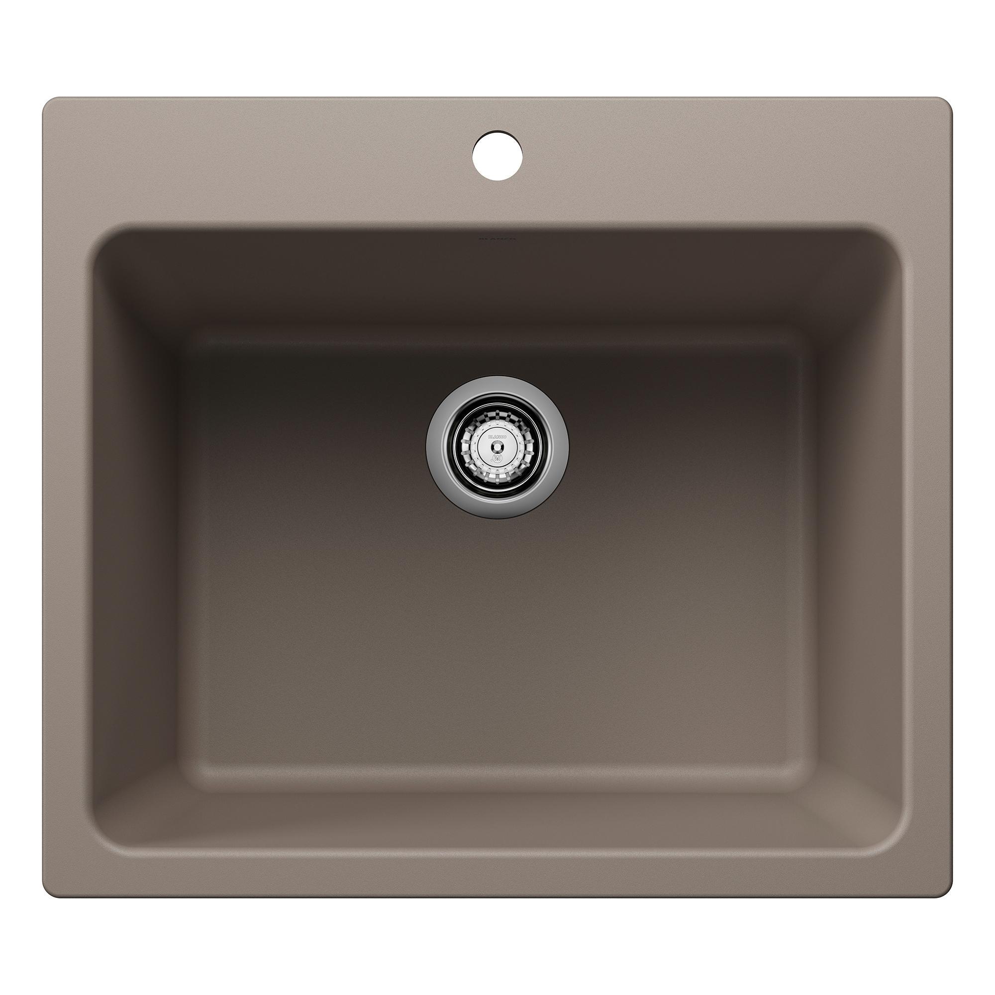 Blanco 401926 LIVEN™ SILGRANIT® Laundry Sink, Rectangle Shape, 25 in W x 22 in H, Drop-In/Undermount Mount, Granite, Truffle