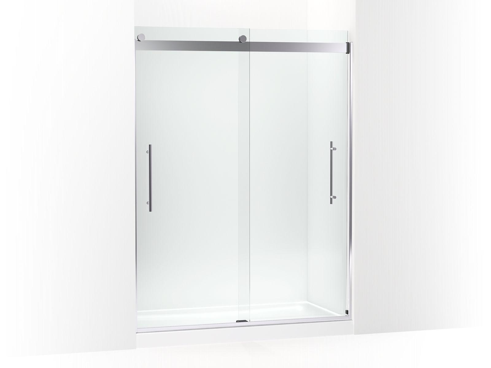 Kohler® 702423-L-SHP 702423-L Levity® Plus Sliding Shower Door, Frameless Frame, Crystal Clear Tempered Glass, Bright Polished Silver, 5/16 in THK Glass, 71-9/16 in H Opening, 56-5/8 to 59-5/8 in W Opening