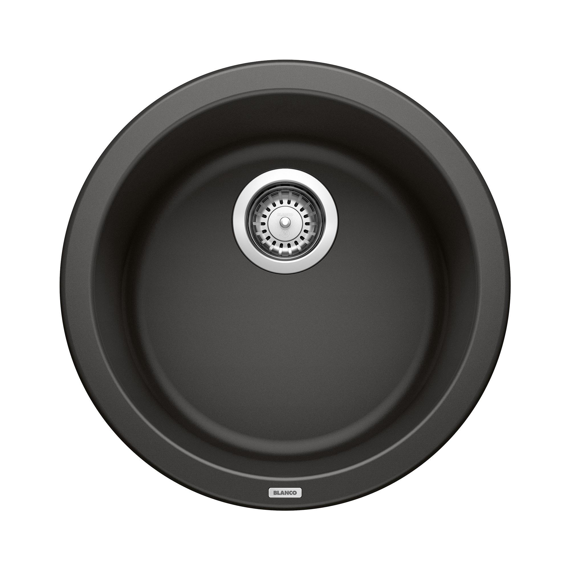 Blanco 525960 RONDO Dual-Mount Bar Sink, Round Shape, 17.72 in Dia x 6.866 in H, SILGRANIT®, Coal Black, Import