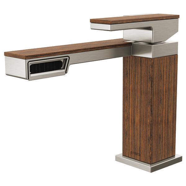 Brizo® 65022LF-NKTK Frank Lloyd Wright® Lavatory Faucet, Commercial/Residential, 1.2 gpm Flow Rate, 4-5/8 in H Spout, 1 Handles, 1 Faucet Holes, Luxe Nickel/Teak Wood, Function: Traditional