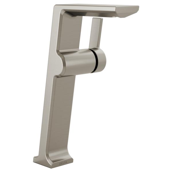 DELTA® 799-SS-PR-DST Pivotal™ Vessel Bathroom Faucet, Commercial/Residential, 5-5/8 in Spout, 9-5/8 in H Spout, Lumicoat™ Stainless, 1 Handles