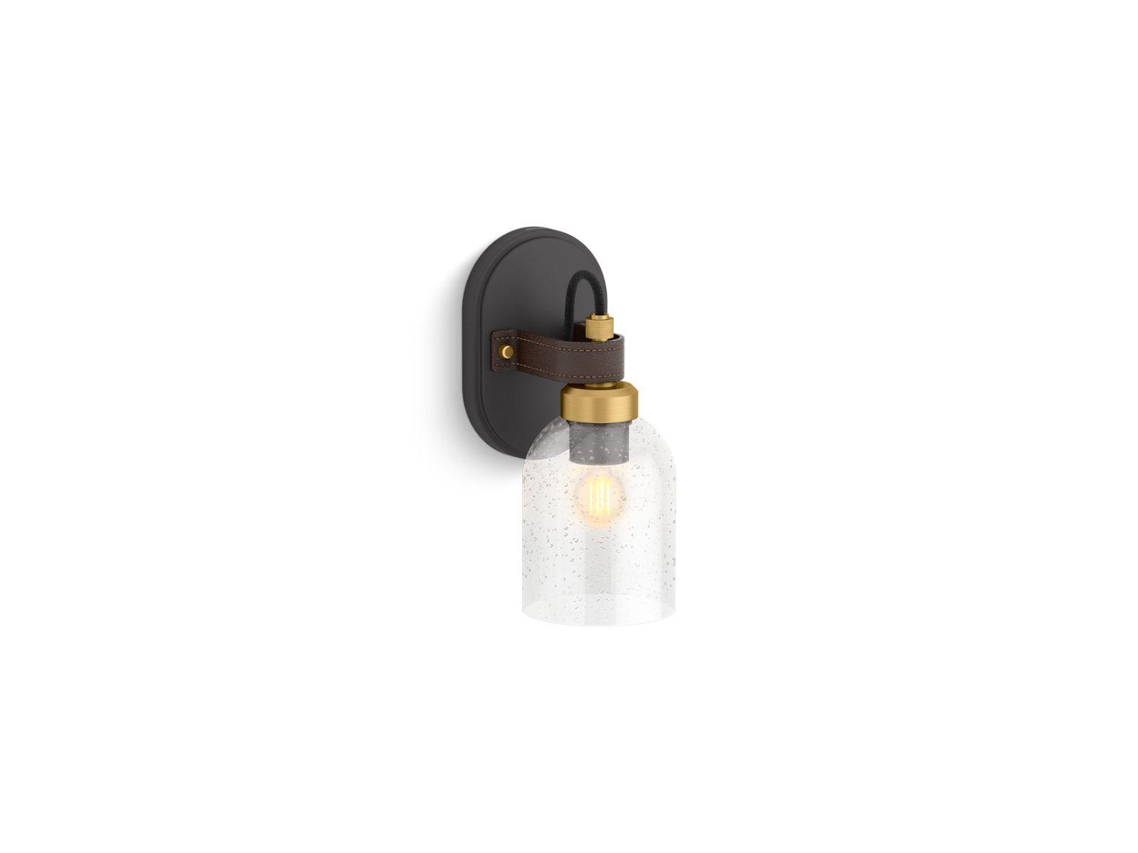 Kohler® 38416-SC01-BML Tannage Sconce, (1) Lamps A19 Lamp, 120 V, Matte Black with Brushed Moderne Brass Housing