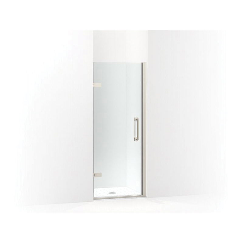Kohler® 27583-10L-BNK Pivot Shower Door, Crystal Clear Tempered Glass, Frameless Anodized Brushed Nickel Frame, 29-5/8 to 30-3/8 in Opening Width, 3/8 in THK Glass