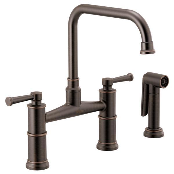 Brizo® 62525LF-RB Artesso® Widespread Bridge Kitchen Faucet With Spray, 1.8 gpm Flow Rate, 8 in Center, 360 deg Swivel Spout, Venetian Bronze, 2 Handles, Domestic