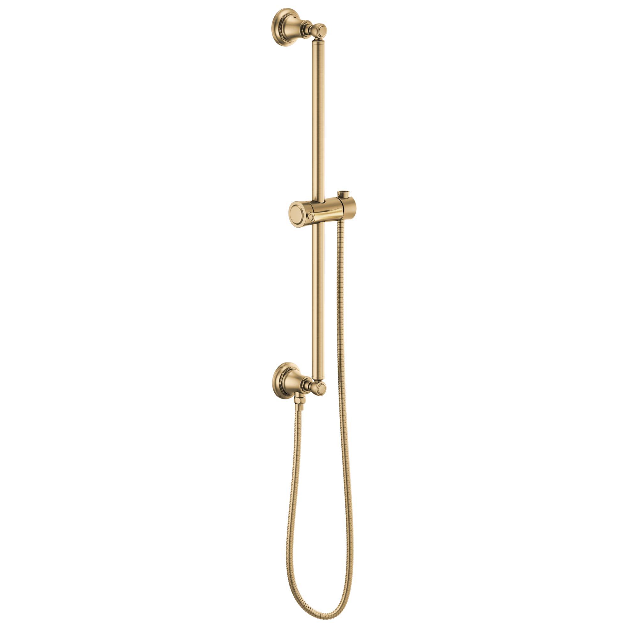 Brizo® 74795-GL Essential™ Shower Series Classic Round Universal Wall Slide Bar With Adjustable Slide, 26-1/2 in L Bar, 4-3/8 in OAD, Luxe Gold, Import
