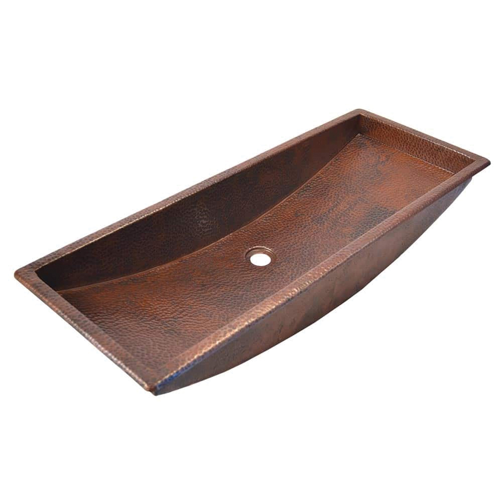 Native Trails CPS206 Trough 36 Bathroom Sink, Rectangle Shape, 36 in L x 14 in W x 6 in H, Copper, Antique Copper, Import
