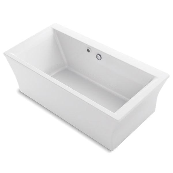 Kohler® 6367-W1-0 Stargaze® Bathtub With Bask® Heated Surface and Fluted Shroud, Rectangular Shape, 72 in L x 36-1/4 in W, Center Drain, White