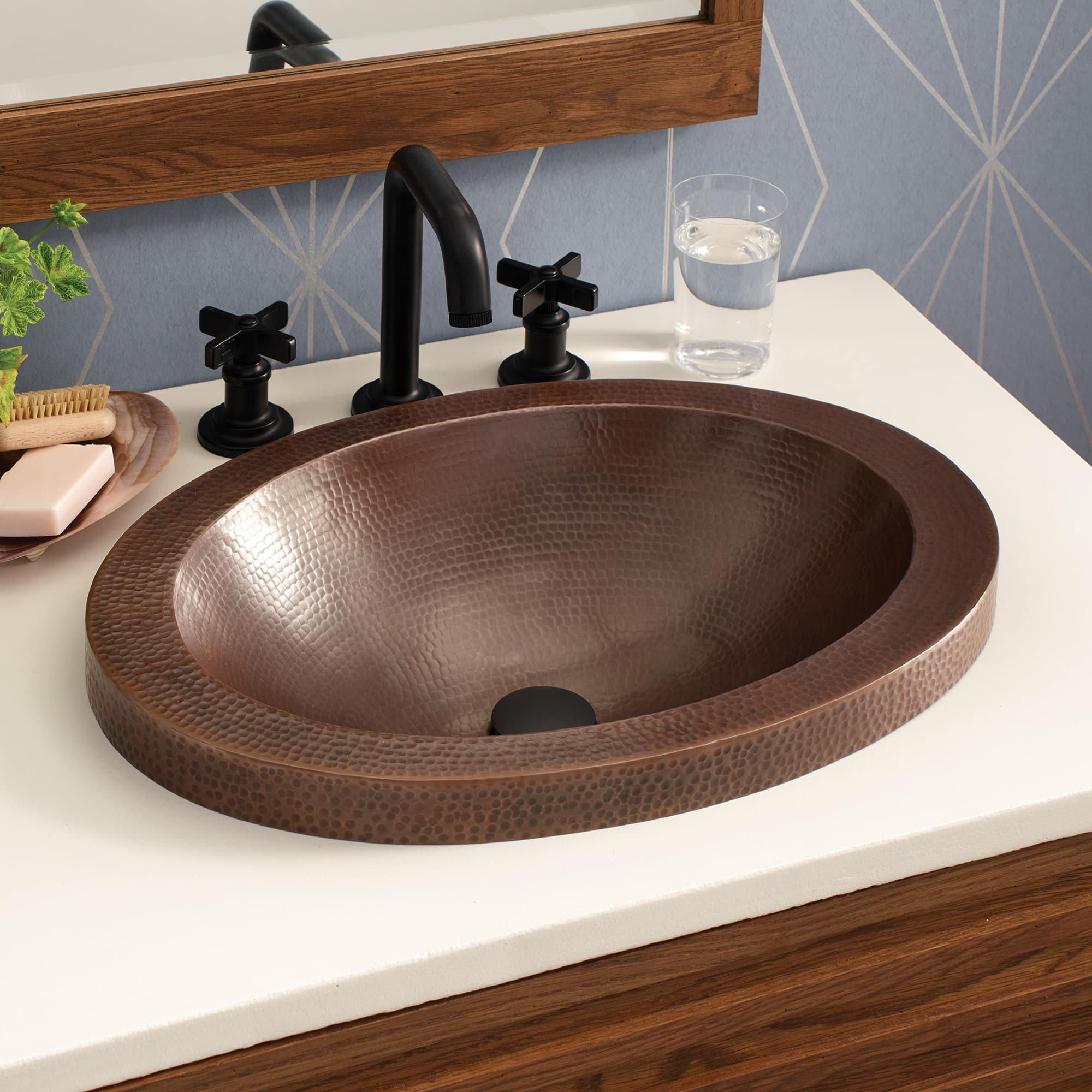 Native Trails CPS243 Bathroom Sink, Hibiscus, Oval Shape, 21 in L x 14-1/2 in W x 5 in H, Drop-In Mount, Copper, Antique Copper, Import