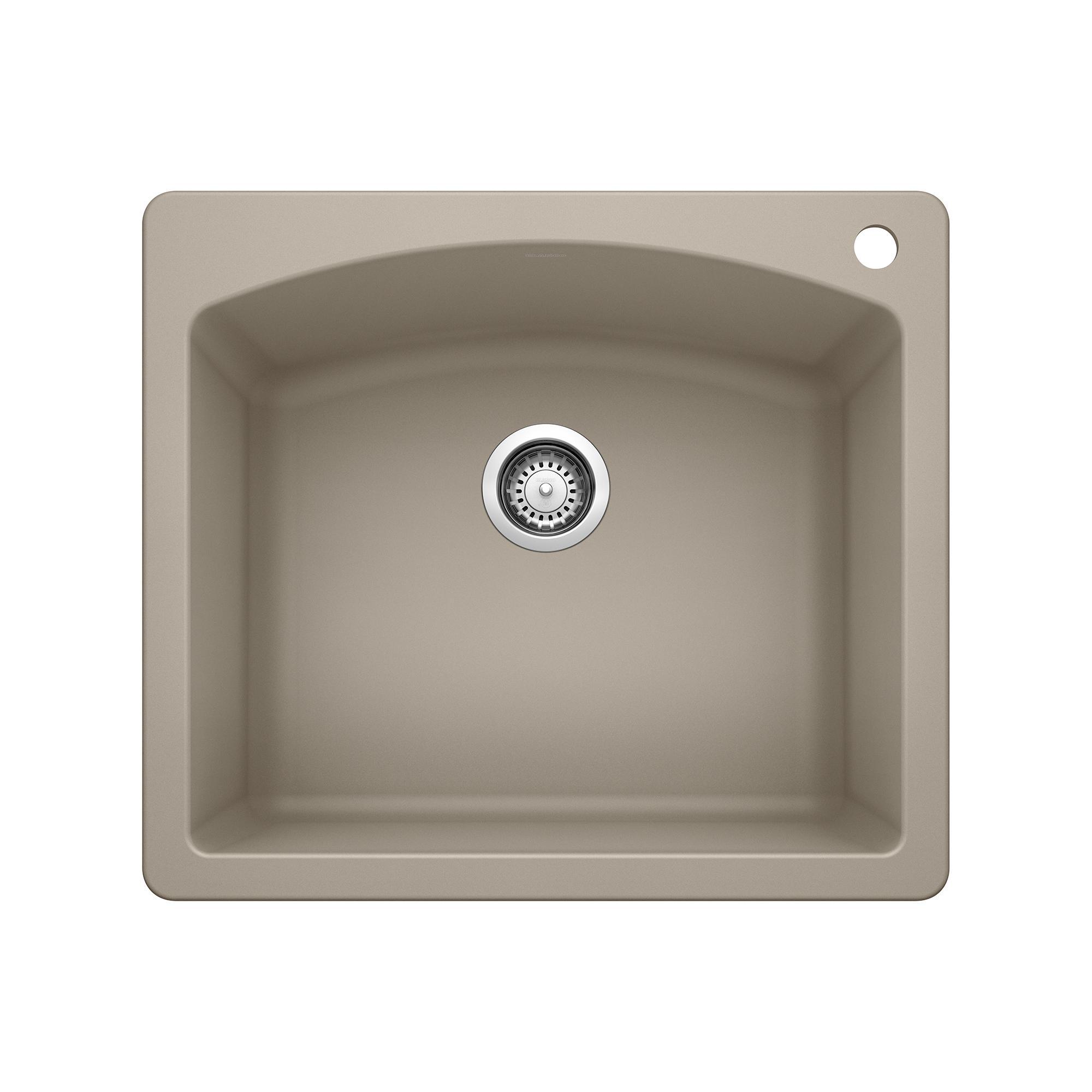 Blanco 441280 DIAMOND™ SILGRANIT® Dual Mount Kitchen Sink, D-Shaped Shape, 1 Faucet Holes, 25 in W x 22 in H, Granite, Truffle, Import