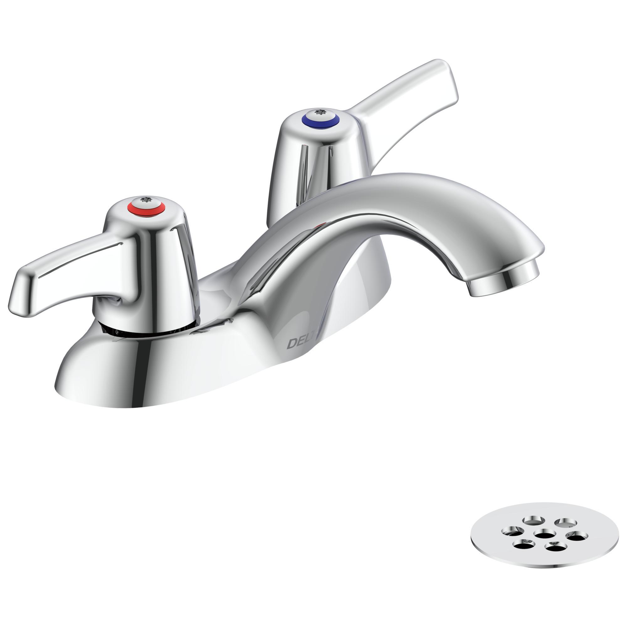 DELTA® 21C453 TECK® Heavy Duty Centerset Sink Faucet With Open Grid Strainer, Polished Chrome, 2 Handles, 0.5 gpm Flow Rate