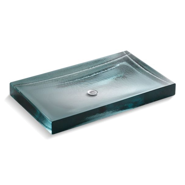 Kohler® 2369-CG-B11 Antilia™ Wading Pool™ Bathroom Sink, Rectangular Shape, 28-1/16 in L x 17-1/16 in W x 2-3/4 in H, Above-Counter Mount, Glass, Ice