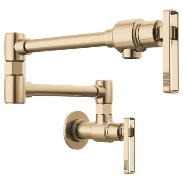 Brizo® 62807LF-GL-L Kintsu® Pot Filler, 4 gpm Flow Rate, Dual Jointed Swivel Spout, Luxe Gold, 2 Handles, Import