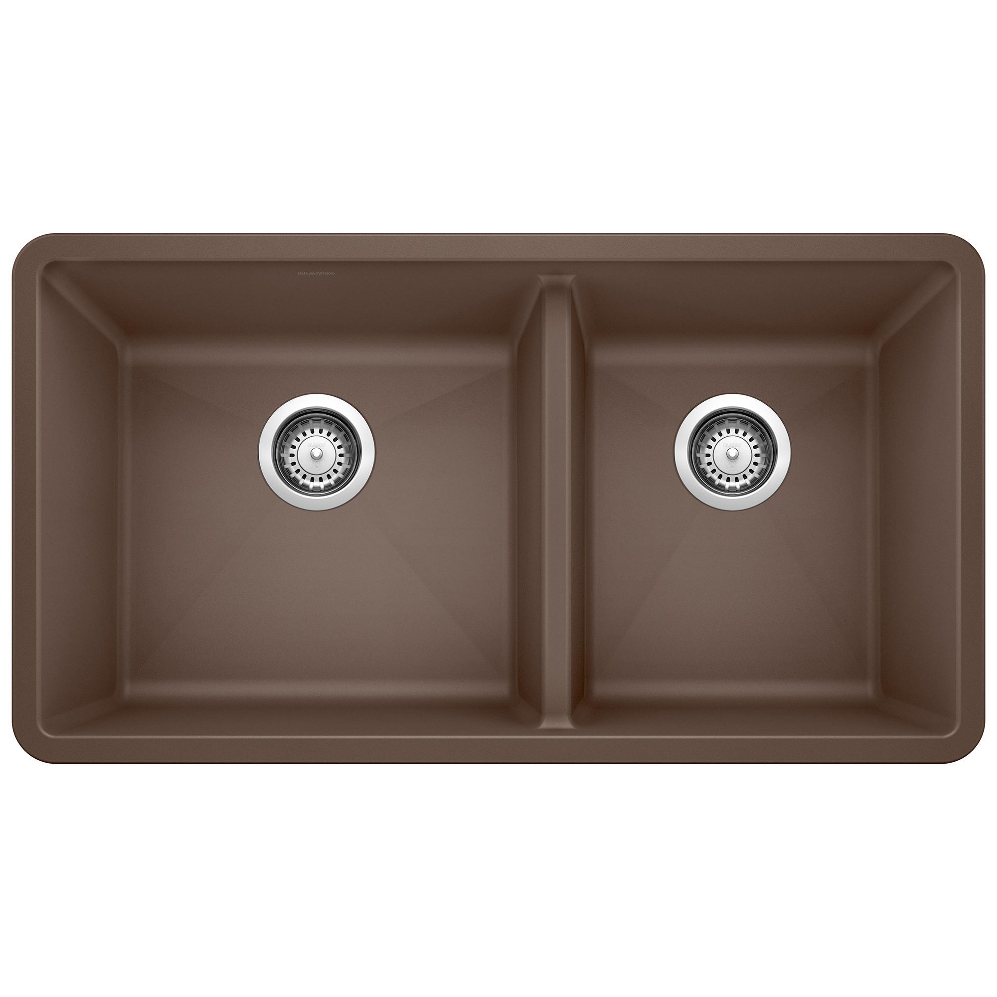Blanco 441129 PRECIS™ SILGRANIT® II 1-3/4 Bowl Composite Sink, Cafe Brown, Rectangle Shape, 17 in Left, 13 in Right L x 16 in Left, 16 in Right W x 9-1/2 in Left, 9-1/2 in Right D Bowl, 33 in L x 18 in W, Granite