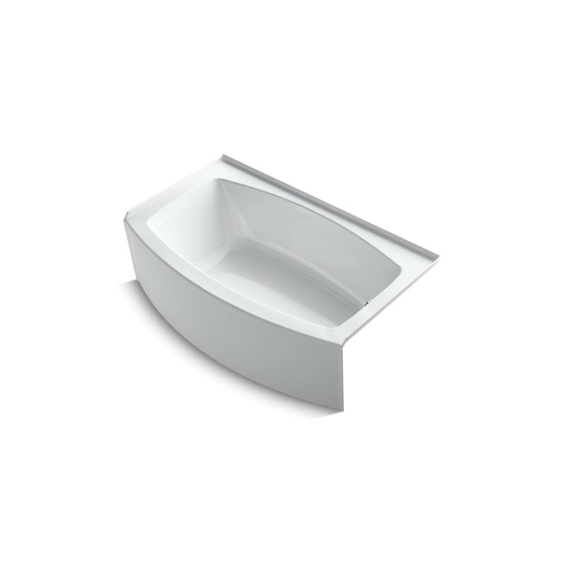 Kohler® 1118-RA-0 Bathtub With Integral Flange, Expanse®, Soaking Hydrotherapy, Curved Shape, 60 in L x 36 in W, Right Drain, White