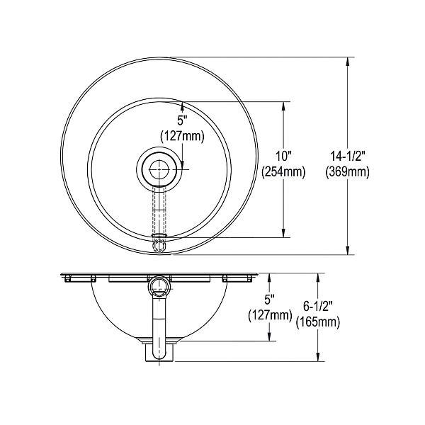 Just Manufacturing CLFADA101-J Overflow Lavatory Sink, Rectangular Shape, 5 in H x 14-1/2 in W x 14-1/2 in L, 304 Stainless Steel, Lustrous Satin, Domestic