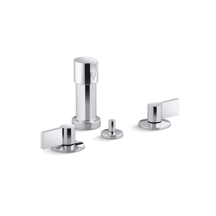 Kohler® 77983-4-CP Components™ Widespread Bidet Faucet, 1.2 gpm Flow Rate, 5-1/2 in Center, Polished Chrome, 2 Handles, Pop-Up Drain