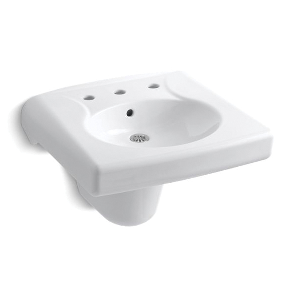 Kohler® 1999-SS8-0 Brenham™ Bathroom Sink With Centerset Faucet Hole and Overflow Drain, Oval Shape, 8 in Faucet Hole Spacing, 21-15/16 in W x 19-3/4 in D, Vitreous China, White