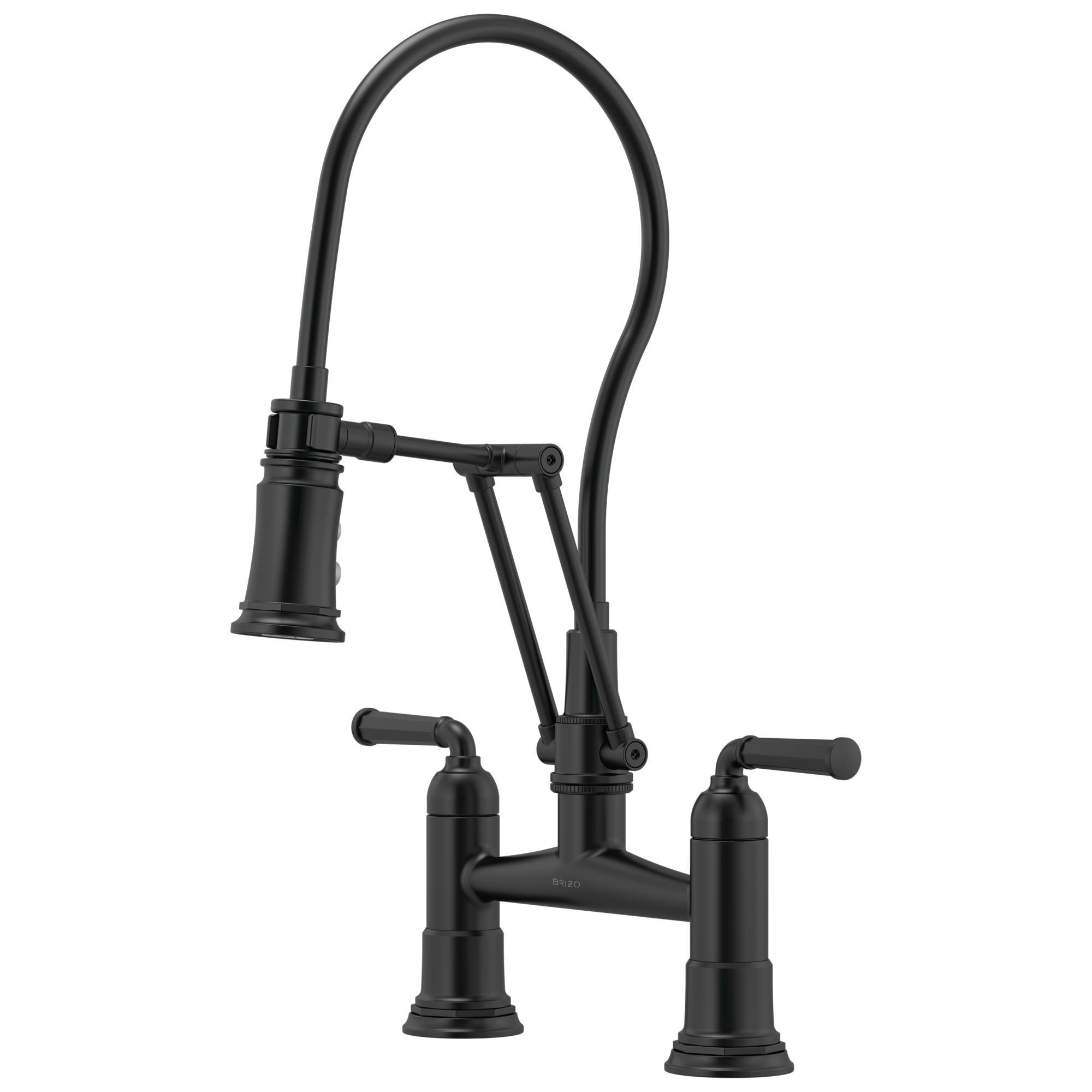 Brizo® 62274LF-BL Rook® Bridge Kitchen Faucet, 1.8 gpm Flow Rate, 8 in Center, 360 deg Swivel Spout, Matte Black, 2 Handles, Domestic