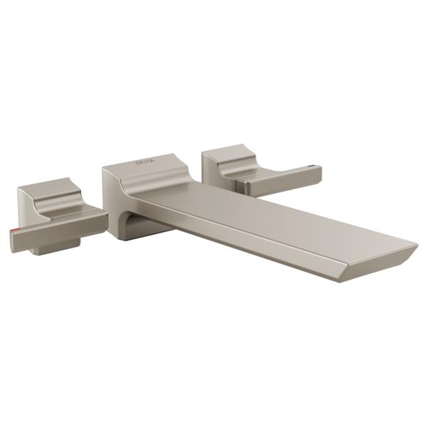 DELTA® T5799-SS-PR-WL Pivotal™ Wall Mount Tub Filler Trim, 8 in Center, Lumicoat™ Stainless, 2 Handles, Import, Commercial/Residential