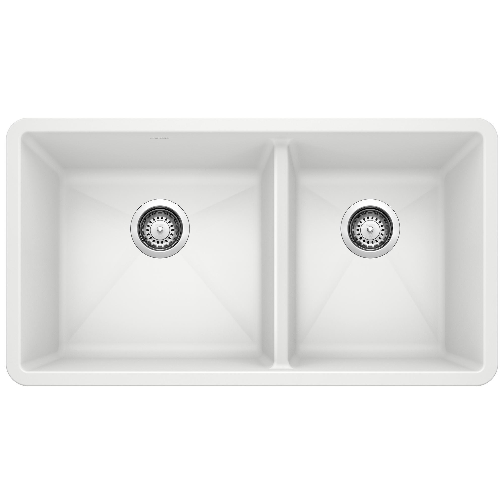 Blanco 441125 PRECIS™ SILGRANIT® II 1-3/4 Bowl Composite Sink, White, Rectangle Shape, 17 in Left, 13 in Right L x 16 in Left, 16 in Right W x 9-1/2 in Left, 9-1/2 in Right D Bowl, 33 in L x 18 in W, Granite
