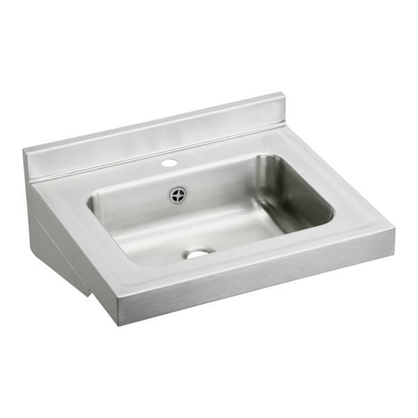 Just Manufacturing A33338-1-J Lavatory Sink, Rectangular Shape, 8 in Faucet Hole Spacing, 10 in H x 19 in W x 22 in L, 304 Stainless Steel, Buffed Satin, Domestic