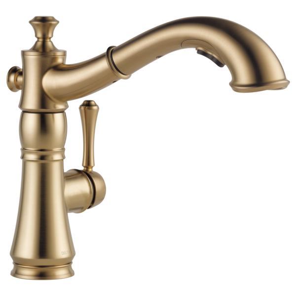 DELTA® 4197-CZ-DST Cassidy™ Kitchen Faucet, Commercial, 1.8 gpm Flow Rate, 360 deg Swivel Spout, Brilliance® Champagne Bronze, 1 Handles, 1/3 Faucet Holes