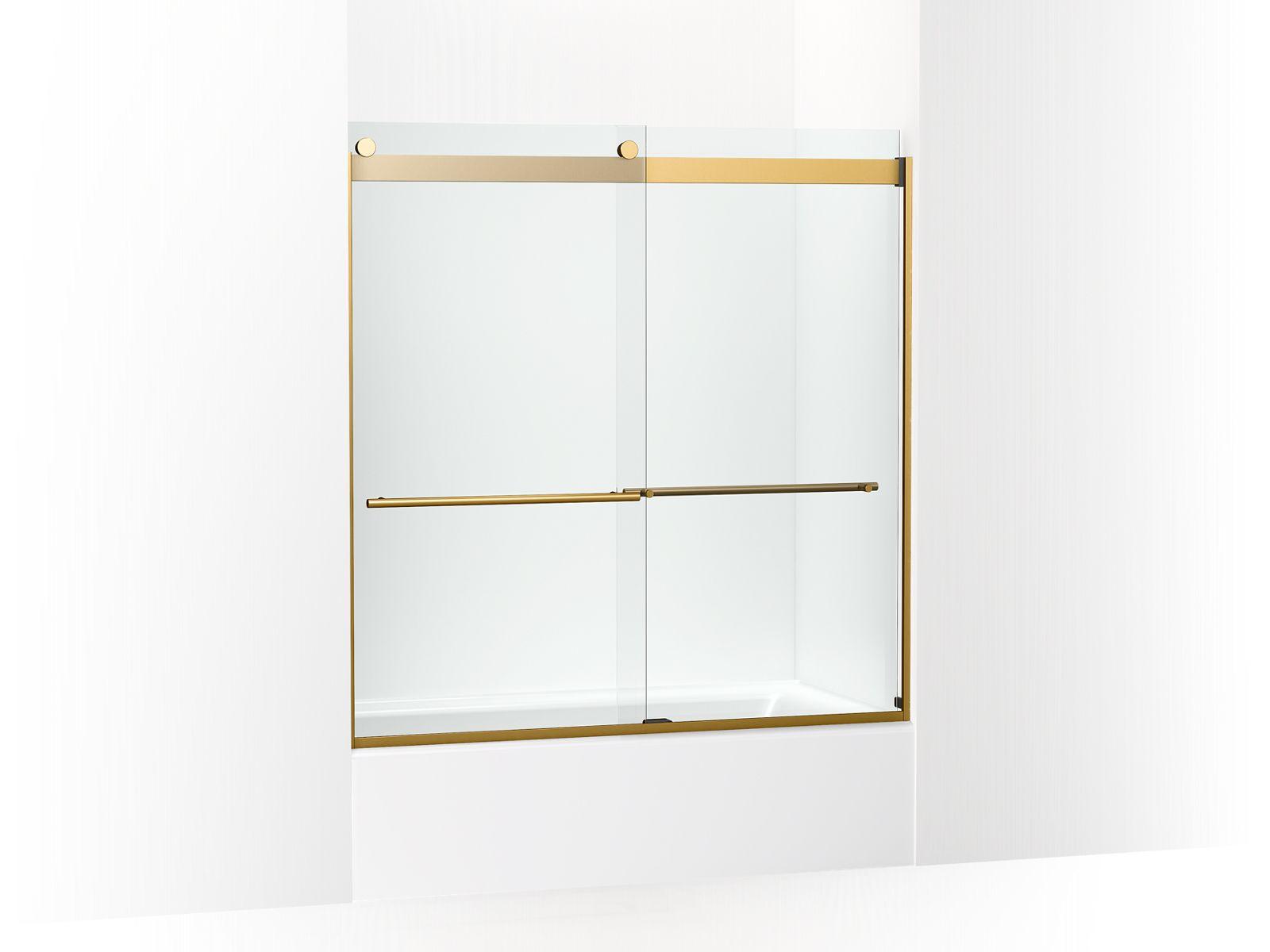 Kohler® 702420-L-2MB 702420-L Levity® Plus Sliding Door, Frameless Frame, Crystal Clear Tempered Glass, Vibrant Brushed Moderne Brass, 5/16 in THK Glass, 55-9/16 in H Opening, 56-5/8 to 59-5/8 in W Opening